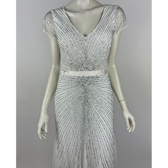 Adrianna Papell Cap Sleeve Fully Beaded Gown Dress Women 10 NWT $299‎V-neck